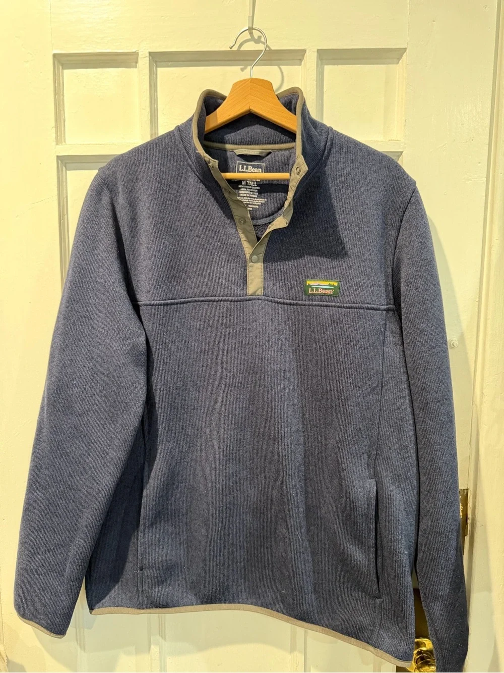 L.L. Bean Men's Navy Zip-Front Fleece Pullover with Contrast Trim